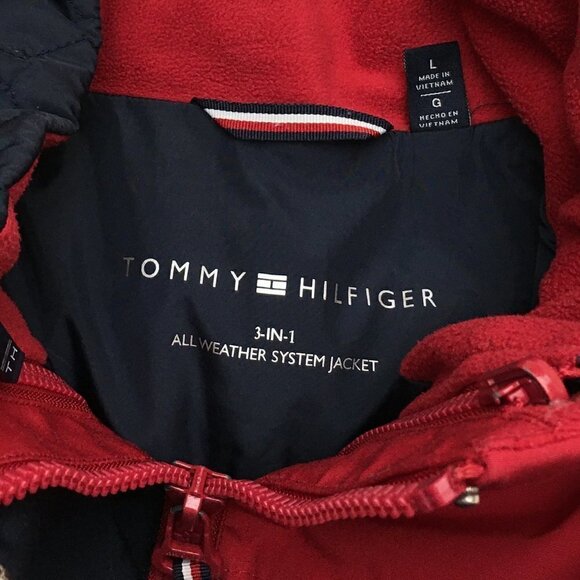 Tommy Hilfiger Women's Red Coat 3 in 1 All Weather System Jacket Hooded Logo L - Picture 10 of 13